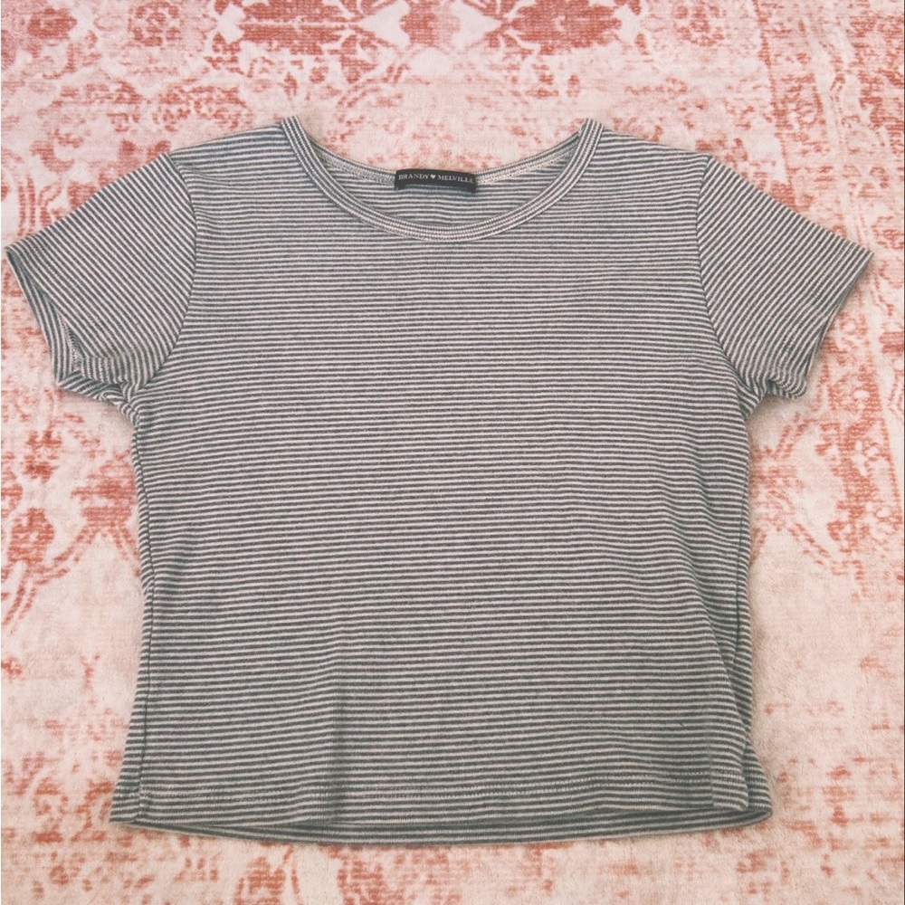 Brandy Melville Black and White Striped Tee